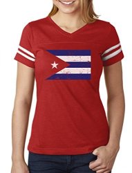 Teestars - Cuba Flag - Vintage Retro Cuban Women Football Jersey Small Red white