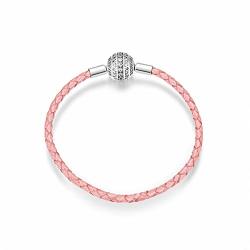 Sluynz Pink Braided Leather Bracelet For Women Teen Girls Sterling Silver Cubic Zirconia Charm Bracelet 18