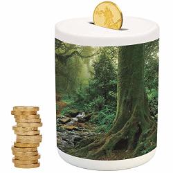 Apartment Decor Money Bank For Kids Top Slot Porcelain Nursery D Cor Baby Bank Rain Forest Scene With River In North Forest In Early Morning