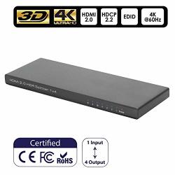 Insten Aluminum 4K HDMI Splitter 4K@60HZ 1 In 4 Out HDMI 2.0 Support 18GBPS Hdcp 2.2 Edid Ultrahd 3D For PS4 Xbox Blu-ray Player