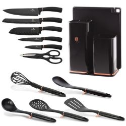 12 Piece Knife Set With Stand And Kitchen Tools - Burgundy
