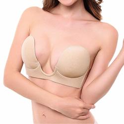 Jaaytct Adhesive Bra Push Up Strapless Bra Reusable Sticky Backless Invisible Bra For Women A U Plunge Nude