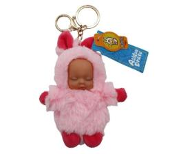 Cute Fluffy Plush Baby Novelty Key Ring With Dual Lock 10 X 14CM - Pink