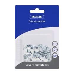 Marlin Office Essentials Silver Thumbtacks Drawing Pins 11MM 100'S Pack Of 12