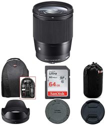 16MM Sigma F 1.4 Dc Dn Contemporary Lens For Canon Ef-m With 64GB Extreme Pro Sd Card And Travel Bundle 4 Items