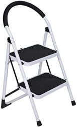 ManxiVoo 2 Step Ladder Folding Stepladder Aluminum Step Stool Ladder Multi-use Ladder Wide Pedal Ladders Stool One Size White