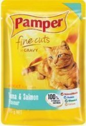 Pampers Pamper Tuna & Salmon Flavoured Adult Cat Food In Gravy Pouch 85G