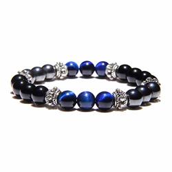 Pipitree Multicolor Tiger Eye Hematite Beaded Bracelets Natural Stone Stretch Bracelets For Women Men Fashion Jewelry Dark Blue