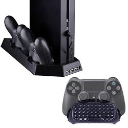 Hde Wireless PS4 Bluetooth Keyboard + Vertical Stand With Cooling Fans Dualshock 4 Controller Charging Station USB Hub For Sony Playstation 4