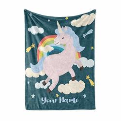 Personalized Custom Positive Vibes Unicorn Fleece And Sherpa Throw Blanket For Men Women Kids Babies - Matching Pet Blankets Perfect For Bedtime Bedding Or