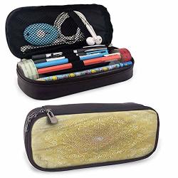 Yellow And Brown Protective Pouch Arabesque Ornament For Pens Pencil Samsung Stylus Tools USB Cable And Other Accessories 8"X3.5'X1.5'