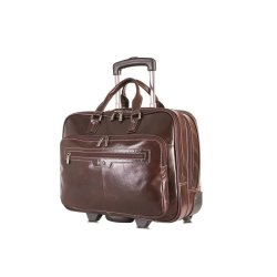 Brando Alphine 15-inch Leather Business Bag On Wheels Brown