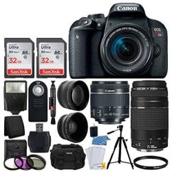 Canon Eos Rebel T7I Digital Slr Camera + Ef-s 18-55MM Is Stm Lens + Ef 75-300MM III Lens + 64GB Memory Card + Slave