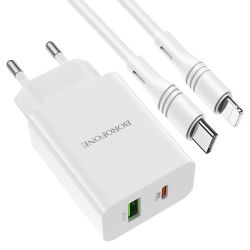 Fast Iphone Charger 20WATT Dual Ports Typec+usb Typec To Ip Cable 1M-BA56A