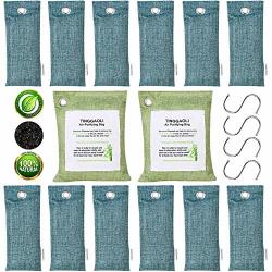 Tinggaoli 14 Pack & 4 Hooks Charcoal Air Purifying Bags - Activated Charcoal Odor Absorber Bamboo Charcoal Air Purifier Car Air Freshener Pet Odor Eliminator 200G2 & 50G12