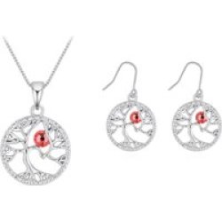 Za Tree Of Life With Crystals From Swarovski Necklace And Earring Set - Red