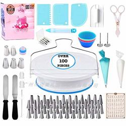 Cake Decorating Supplies 114PCS Baking Set with Cake Pans Set,Cake Rotating  Turntable,Cake Decorating Kits,Cake Baking Supplies for Beginners and Cake