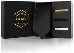 Black Skinny Tie 2" - Thin Necktie Clip Set 1.5" - 3 Pcs