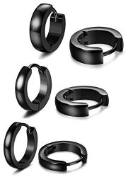 Fibo Steel 13MM Stainless Steel Small Hoop Earrings For Men Women Huggie Earrings Cz Inlaid E:3 Pairs 2 3 4MM Black