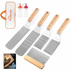 Homenote Griddle Accessories 7PC Professional Bbq Kit In Gift Box - Heavy Duty Wooden Handle Stainless Steel Griddle Tool Set For Men Dad