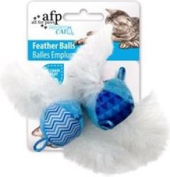 Modern Cat Feather Balls Cat Toys - With Sound Chip 2 Pack Blue