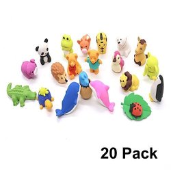 Huele 20PCS Adorable Pencil Eraser Zoo Animal Collection - Children's Day Gift Party Favor Artist Supply Eraser - More Fun Toy Kids Set