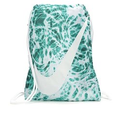 Nike Young Athlete Drawstring Gymsack Backpack Sport Bookbag Emerald Splash Graphics white Signature Large Brand Name Logo And Swoosh