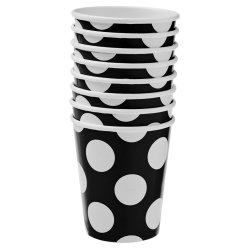 SC PARTY - 8 Pack Paper Cups 250ML Black Polka Dot