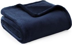 Plain Polyester Fleece Blanket With Suede Texture - 200CM X 140CM - Navy Blue
