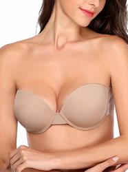 Joateay Women's Strapless Self Adhesive Bra Reusable Backless Sticky Push Up Bra Invisible Nude Cup D