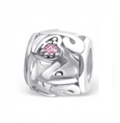 B41-3788 - 925 Sterling Silver Love Barrel Eu... - Light Pink Stone - Available For 1-2 Day Delivery
