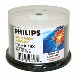 Philips Dvd+r 16X Duplication Grade White Inkjet Printable To Hub 50PK Cake Box