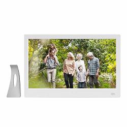 Digital Photo Frame 15.6" 1080P HD 19201080 Screen Multi-functional Elegant Picture Frame Electronic Album Movie music slideshow Player calendar clock With Controller Gift For Kids Friend White