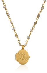 Satya Jewelry Mystic Labradorite Gold Plated Cherry Blossom Locket Necklace