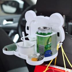 Cartoon Style Foldable Back Car Seat Drink Holder Back Seat Food Tray Storage Organizer Table White
