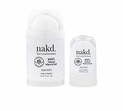 Nakd. Thai Crystal Deodorant 2 Pack - 4.25 Oz. & 2.5 Oz. 24-HOUR Protection Unscented 100% Natural Mineral Salt Fights Underarm Body Odor Sweat Bacteria Moisture Men Women