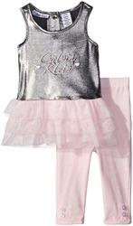 Calvin Klein Baby Girls' Stretch Poly With Mesh Piecings Tunic And Leggings Size: 0-3 Months"free Shipping In Stock
