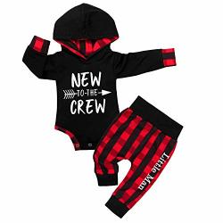 Baby Boy Clothes Outfits New To The Crew Letter Print Hoodies+plaid Long Pants 2PCS Outfits Set 3-6 Months