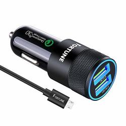 Fortune 36W USB Car Charger Quick Charge 3.0 Dual Ports + 6 Ft Micro USB Cable As Android Car Charger For Mobile: Samsung Galaxy