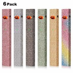 Mousike Juul Glitter Skin Wrap Sticker Starter Kit Decals 6 Pack Space Gray+rose Gold+rainbow+cyan+silver+gold