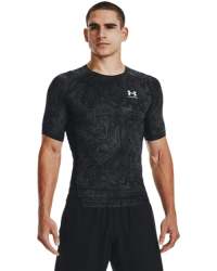 Men's Heatgear Armour Compression Printed Short Sleeve - Black XL