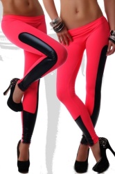 Diva Range Faux Leather Trim Red Stretch Leggings - S m l