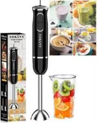 Sokany Electric Hand Stick Blender With Jug – Motorised Wand Dual Rotary Stainless Steel Blades 300W Rated Power 2 X Speed Settings Transparent Measuring