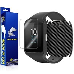 ArmorSuit Militaryshield - Sony Smartwatch 3 Screen Protector + Black Carbon Fiber Full Body Skin Protector Front Anti-bubble And Extream Clarity HD Shield With Lifetime Replacements