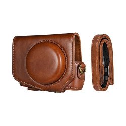 Andoer Leather Camera Case Bag With Strap For Canon Powershot G7 X Mark II G7X II Camera Brown