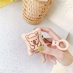 Ultra Thick Soft Silicone 3D Pale Pink Koala Biscuit Case For Apple Airpods 1 2 With Finger Loop Wireless Earbuds Protective Protector Shockproof Kawaii