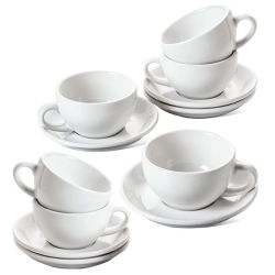 Porcelain Cappuccino Coffee Latte Cups Set With Saucer - 12 Piece