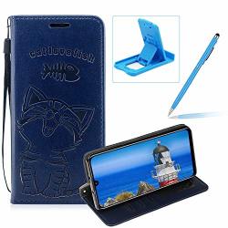 Strap Leather Case For Huawei P30 Pro Dark Blue Wallet Flip Case For Huawei P30 Pro Herzzer Elegant Classic Solid Color Magnetic Cute Fish