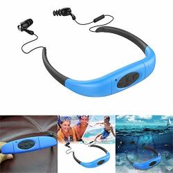 Watersports Headsets Techcode Waterproof MP3 Music Player Sport Earbuds Neckband Stereo Headphone Built In 8GB Memory Storage Headset For Swimming Surfing Running Gym Workout Blue