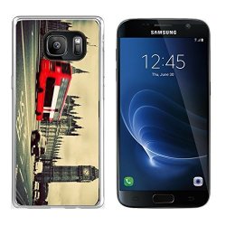 Luxlady Samsung Galaxy S7 Clear Case Soft Tpu Rubber Silicone Image Id: 25077156 London The UK Red Bus In Motion And Big Ben The